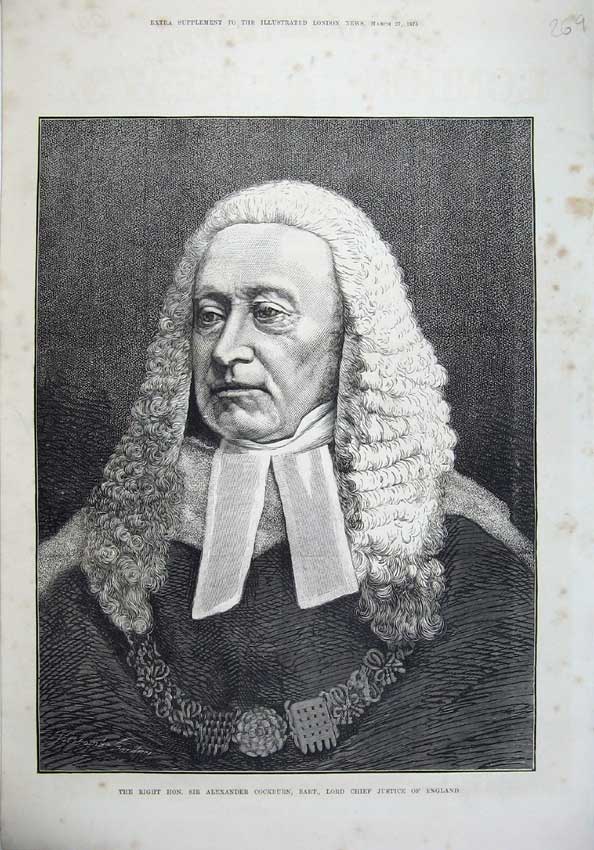 Old Antique Print 1875 Fine Art Alexander Cockburn Chief Justice England 19th