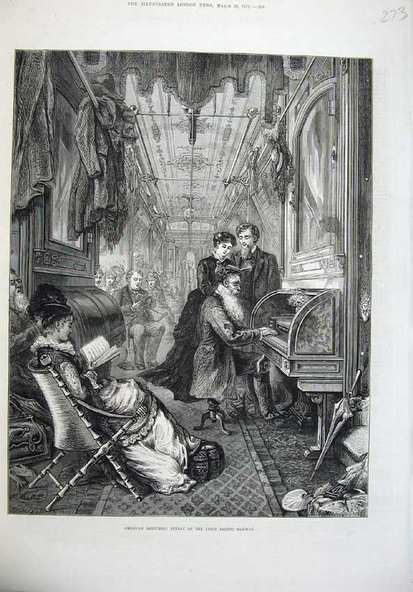 Original Old Antique Print 1875 American Sketches Union Pacific Railway Train
