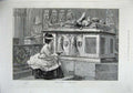 Original Old Antique Print 1875 Young Women Sitting Tomb Church Claude Calthrop