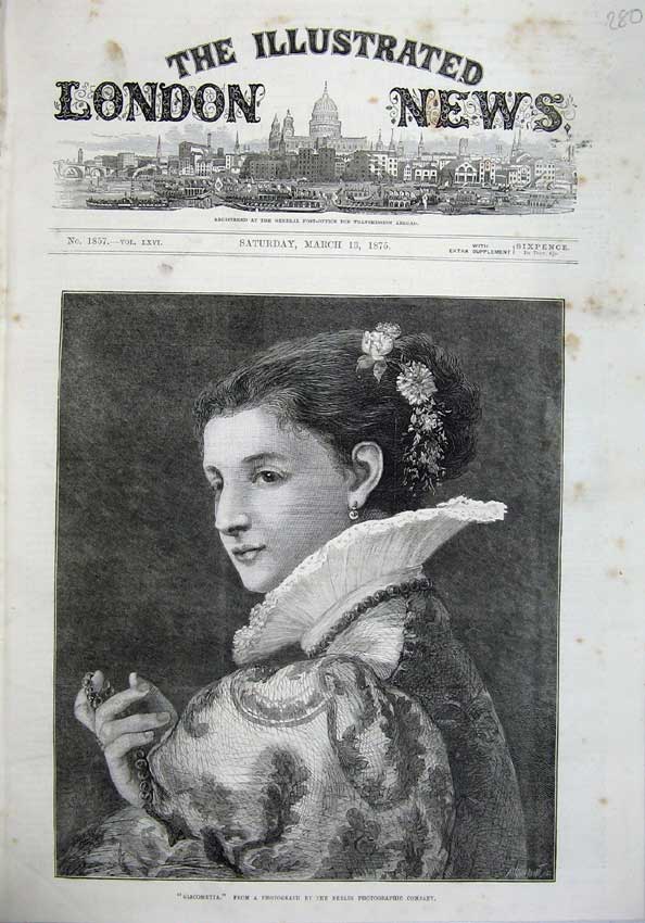 Original Old Antique Print 1875 Portrait Giacometta Young Woman Berlin 19th