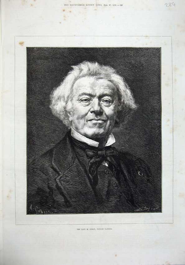 Original Old Antique Print 1875 Fine Art Portrait Corot French Painter Gilbert