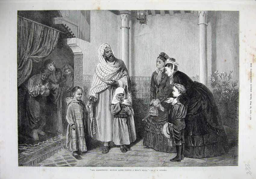 Original Old Antique Print 1875 Fine Art English Ladies Visiting Moor'S House