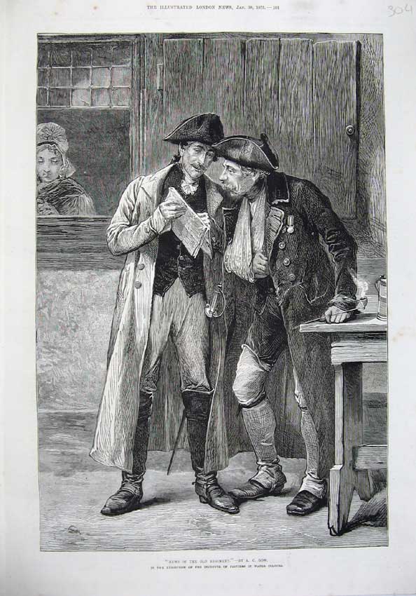Original Old Antique Print 1875 Men Reading Letter War Gow 19th