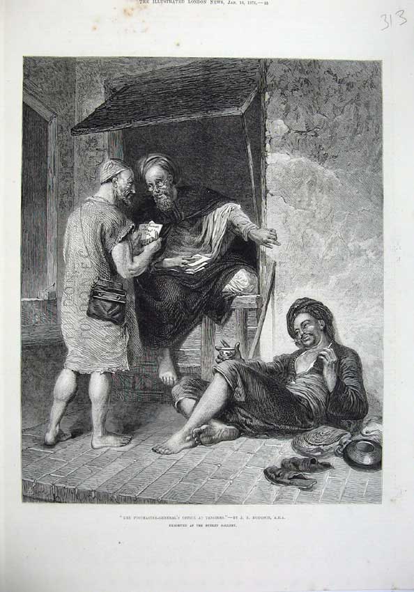Old Antique Print 1875 Fine Art Postmaster General Office Tangiers Dudley 19th