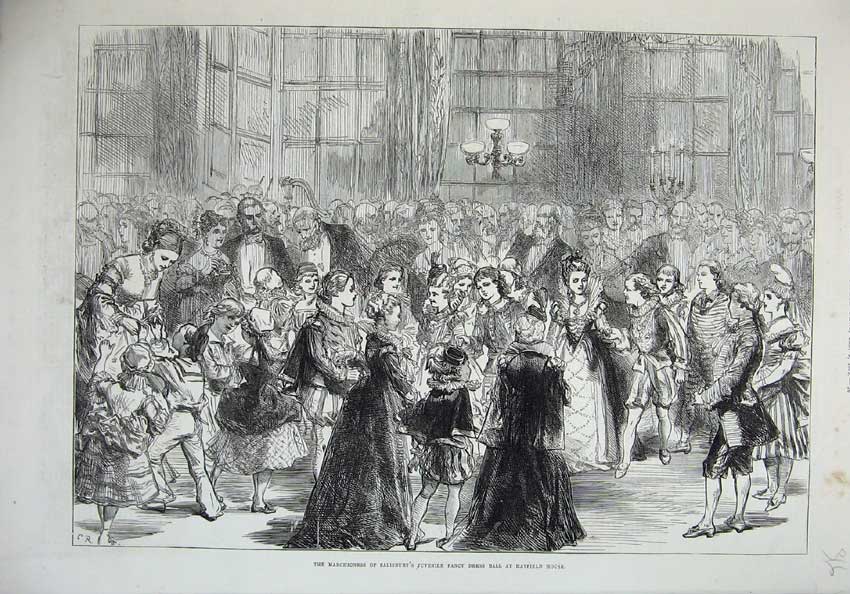 Old Antique Print 1875Marchioness Salisbury Children Fancy Dress Hatfield 19th