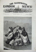 Original Old Antique Print 1875 Ice Skating Winter Man Women Skates Fine Art