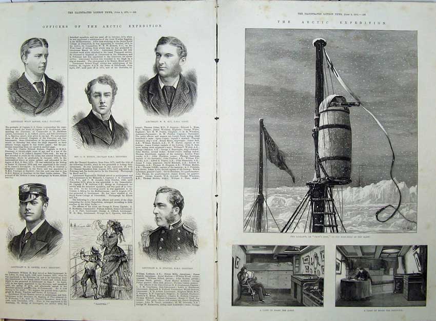 Old Antique Print 1875 Arctic Expedition Ship Alert Discovery Officers 19th