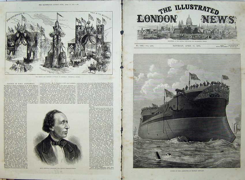Original Old Antique Print Ship Alexandra Chatham Dockyard 1875 Hans Andersen