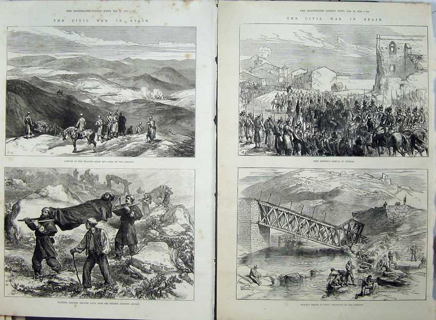 Original Old Antique Print War Spain 1875 Lacar Lorca Railway Siers Alfonso