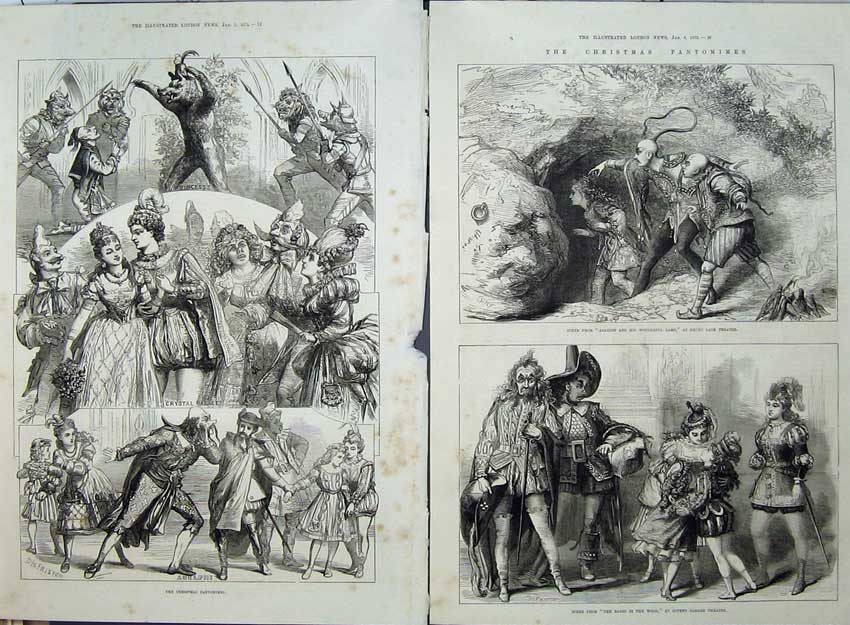 Antique Old Print 1875 Christmas Pantomimes Covent Garden Theatre Aladdin 19th
