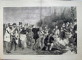 Antique Old Print 1875 Fine Art Winter Amusements Ice Skating Lake Hughes 19th