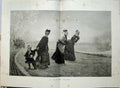 Original Old Antique Print 1875 Fine Art Winter Walk Women Children Horse 19th