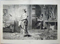 Original Old Antique Print 1875 Peaceful Man Sleeping Woman BirdsVictorian