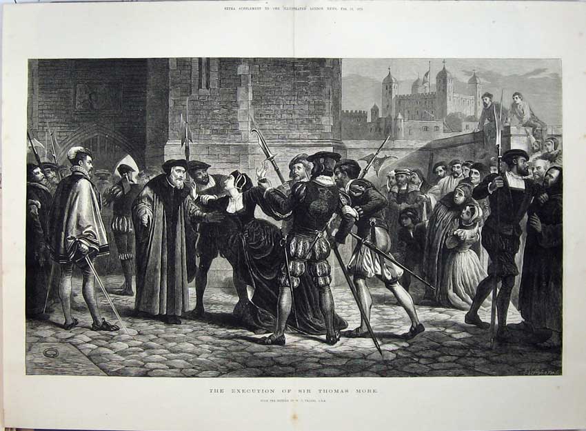 Old Antique Print 1875 Fine Art Execution Sir Thomas More Castle Yeames 19th