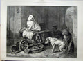 Original Old Antique Print 1875 Fine Art Dogs Playfull Basket Cart Landseer