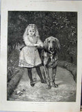 Original Old Antique Print 1875 Little Girl Hing Large Dog Heywood Hardy 19th