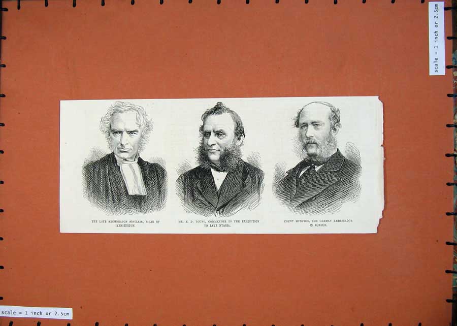 Old Antique Print 1875 Men Sinclair Vicar Young Commander Munster German 19th