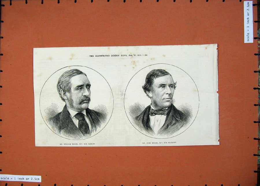 Old Antique Print 1875 William Holms Paisley John Hackney Parliament Men 19th