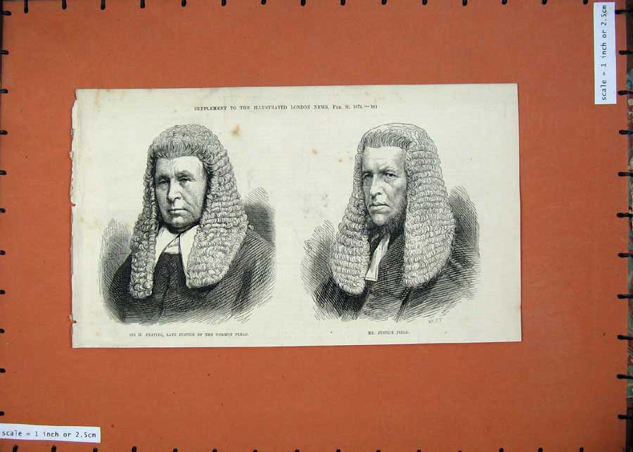 Old Antique Print 1875 Sir Keating Justcie Common Pleas Mr Field Portrait 19th