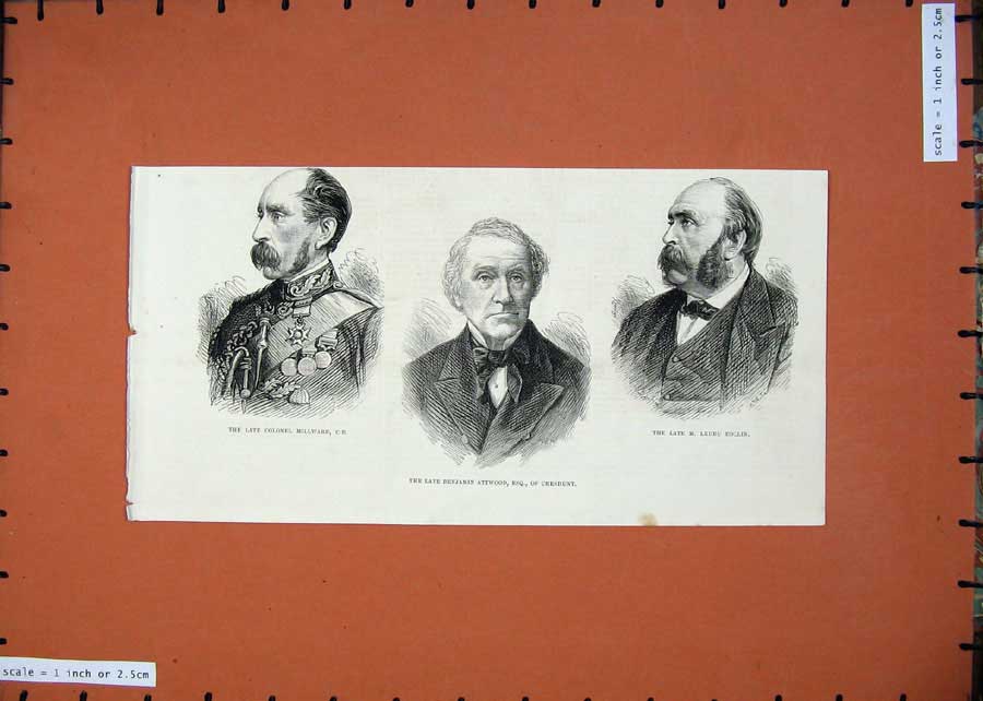 Original Old Antique Print 1875 Colonel Millward Benjamin Attwood Ledru Rollin