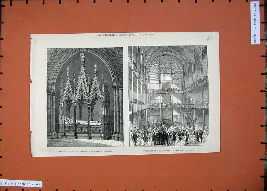 Old Antique Print 1875Memorail Bishop Lonsdale Lichfield Edinburgh Museum 19th
