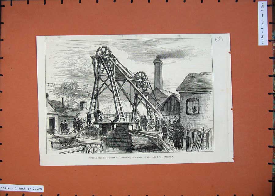 Old Antique Print 1875 Bunker'S-Hill Mine Staffordshire Fatal Explosion 19th