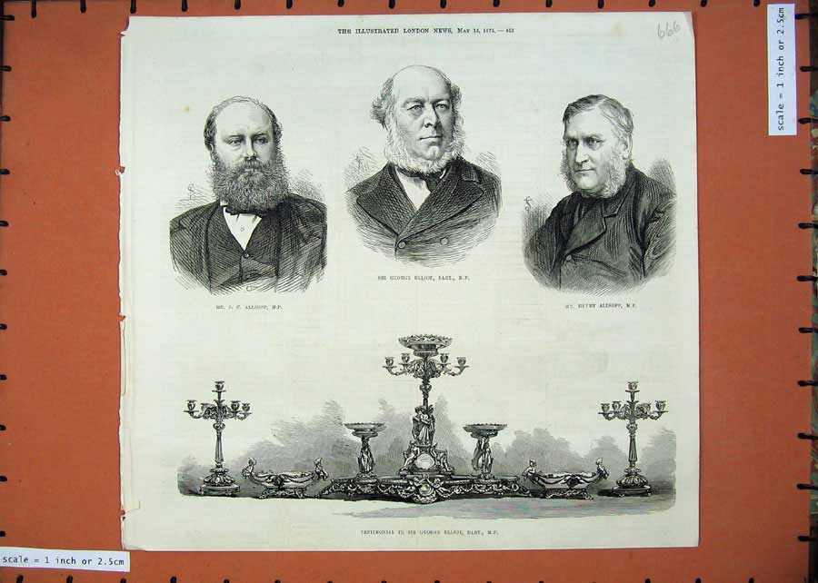 Old Antique Print 1875 Portrait Allsopp Elliot Henry Testimonial Trophy 19th