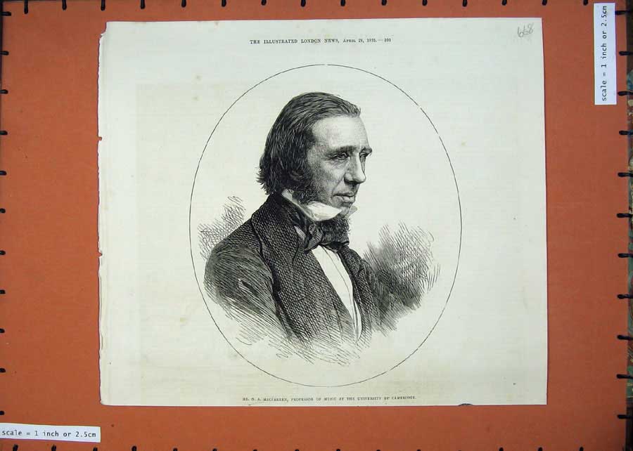 Original Old Antique Print 1875 Mr Macfarren Professor Music Music Cambridge