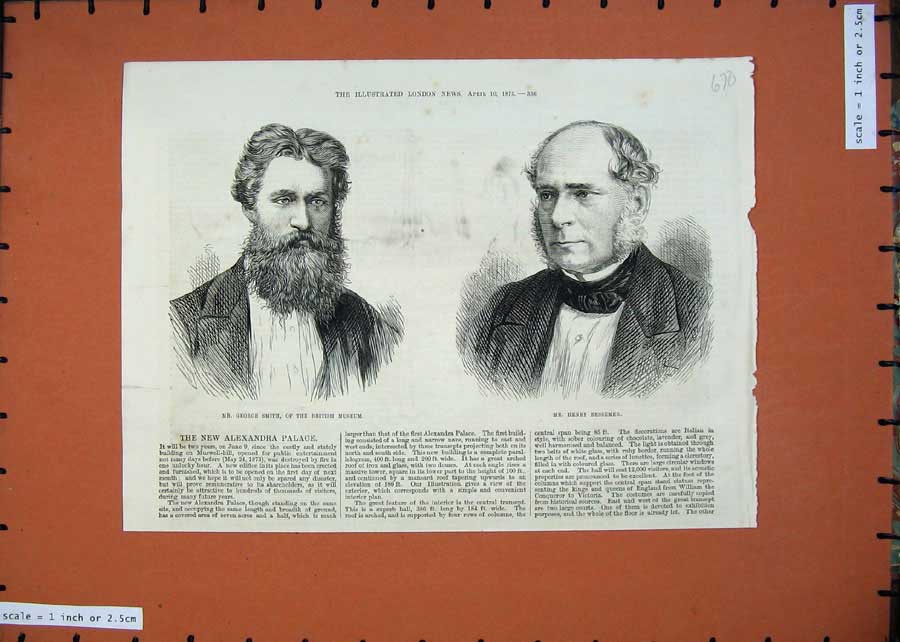Old Antique Print 1875 Portrait George Smith British Museum Bessemer Men 19th