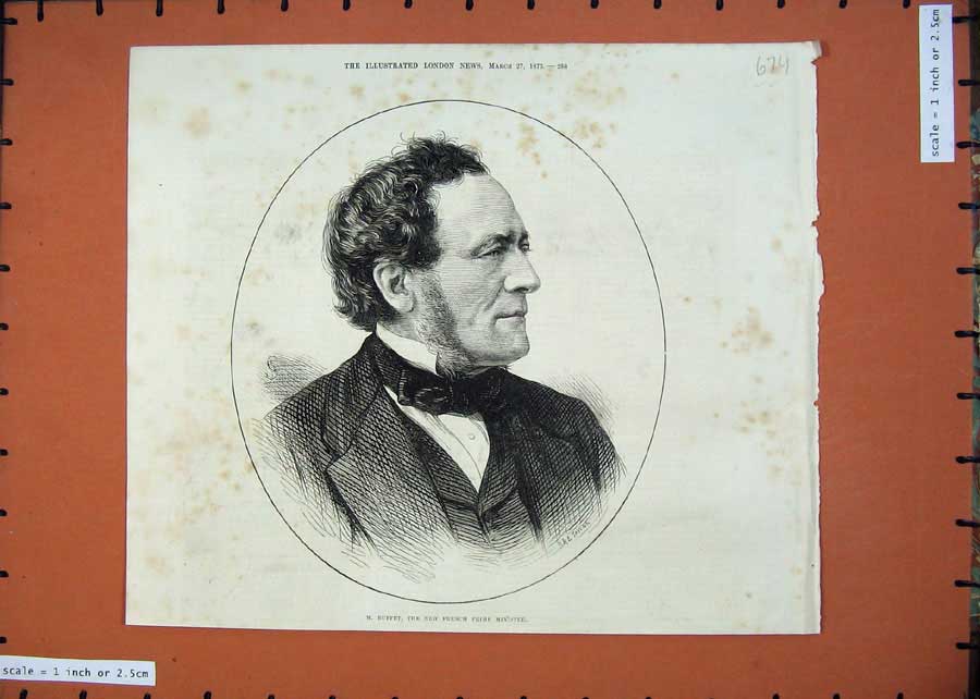 Original Old Antique Print 1875 Portrait Buffet New French Prime Minister 19th