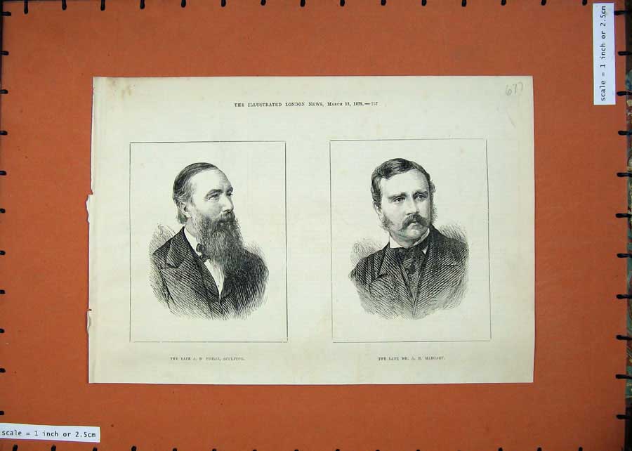 Old Antique Print 1875 Portrait John Philip Sculptor Mr Augustus Margary 19th