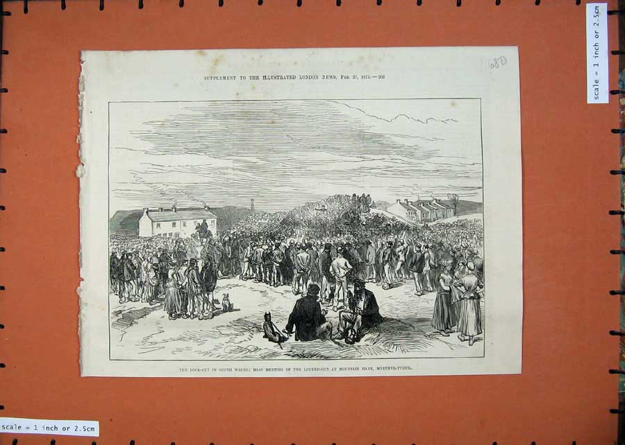 Original Old Antique Print 1875 Wales Meeting Locked-Out Mountain Hare Merthyr