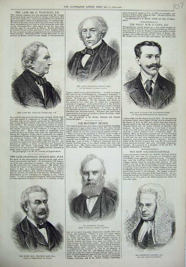 Old Antique Print 1875 Men Vignolles Hewitt Begbie Cave Giffard Willemoes 19th