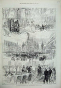 Original Old Antique Print 1875 Emperor Germany Italy Banquet Monza Cathedral