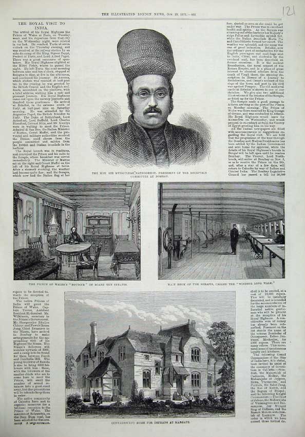 Original Old Antique Print 1875 Orphans Margate Serapis Ship Nathoobhoy Bombay