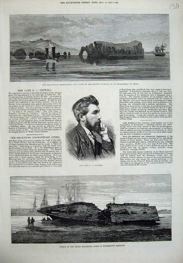 Old Antique Print 1875 Ship Wreck Mistletoe Promontory China Pinwell Art 19th
