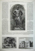 Old Antique Print 1875 Statue Jackson Havelock Chapel Agra School India 19th