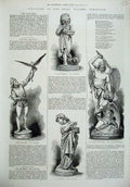 Old Antique Print 1875 Sculpture Statue Falconer Vanarella Michael Satan 19th