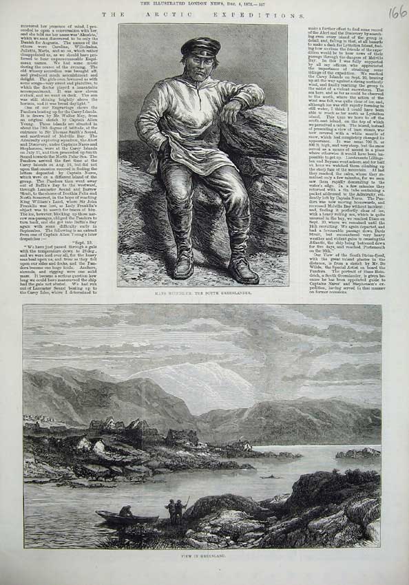 Old Antique Print 1875 Arctic Expedition Hans Heindrich Greenland Man Art 19th