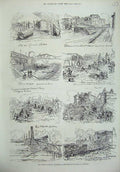 Original Old Antique Print 1875 Floods France Toulouse Boat Bridge River Sketch