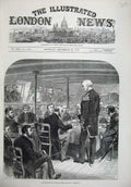 Original Old Antique Print 1875 Court-Martial Officers H.M.S Vanguard Ship Art