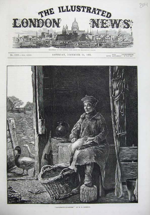 Original Old Antique Print 1875 Fine Art Man Plucking Duck Goose Basket Roberts