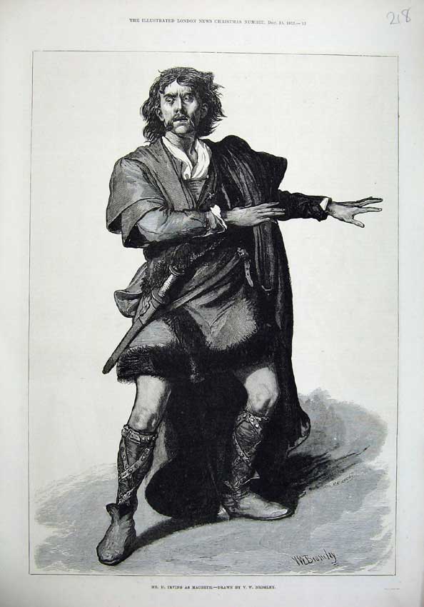 Original Old Antique Print 1875 Fine Art Portrait Mr Irving Macbeath Bromley