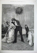 Old Antique Print 1875 Fine Art Woman Man Dancing Young Boy Dinner Table 19th