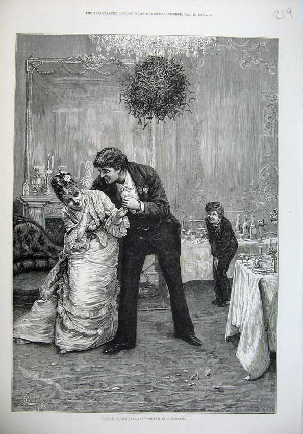 Old Antique Print 1875 Fine Art Woman Man Dancing Young Boy Dinner Table 19th