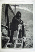 Original Old Antique Print 1875 Fine Art Man Ice Snow Ship Overend Victorian