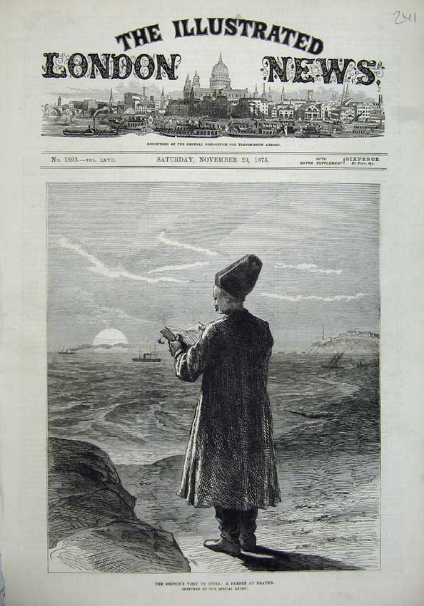 Old Antique Print 1875 Fine Art India Parsee Praying Sun-Rise Sea Bible 19th