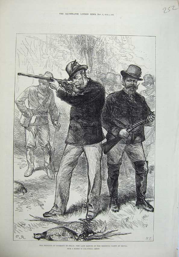 Original Old Antique Print 1875 Emperor Germany Italy Shooting Grouse Monza