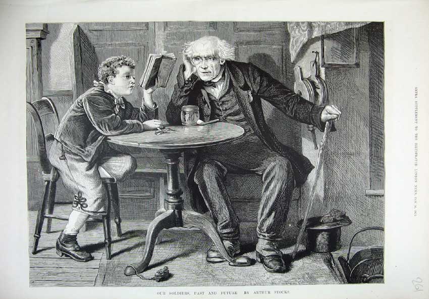 Original Old Antique Print 1875 Fine Art Siers Little Boy Man Arthur Stocks