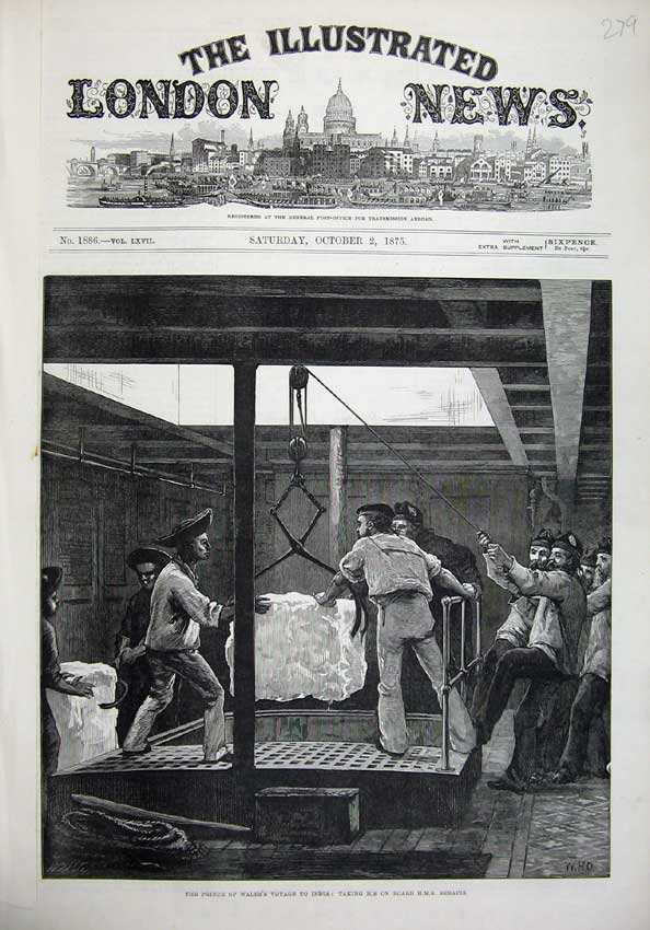 Old Antique Print 1875 Prince Wales Voyage India Ice Board Serapis Ship 19th